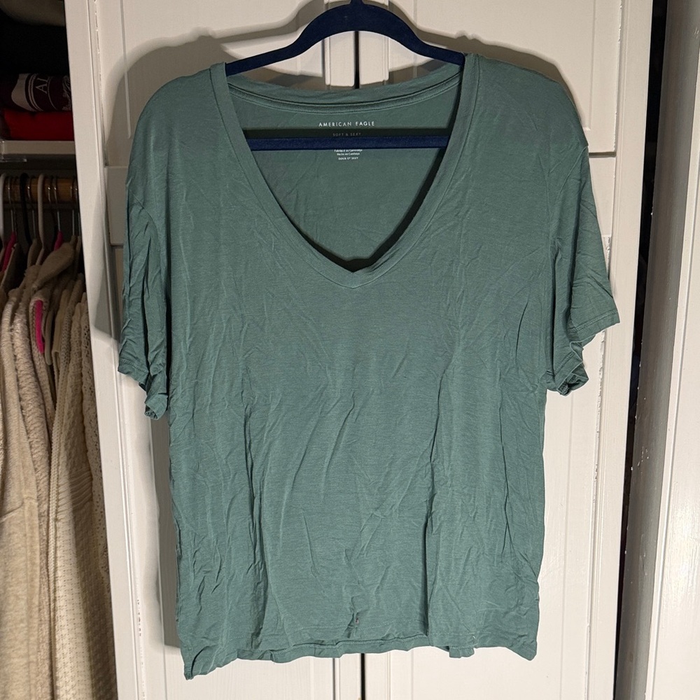 American Eagle Outfitters Women's Teal Short Sleeve Tee